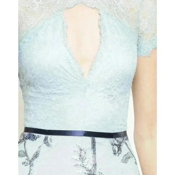$795 New Marchesa Notte Sequins Embroidered Gown Tiffany Blue Lace Dress 0 Prom - Picture 4 of 8